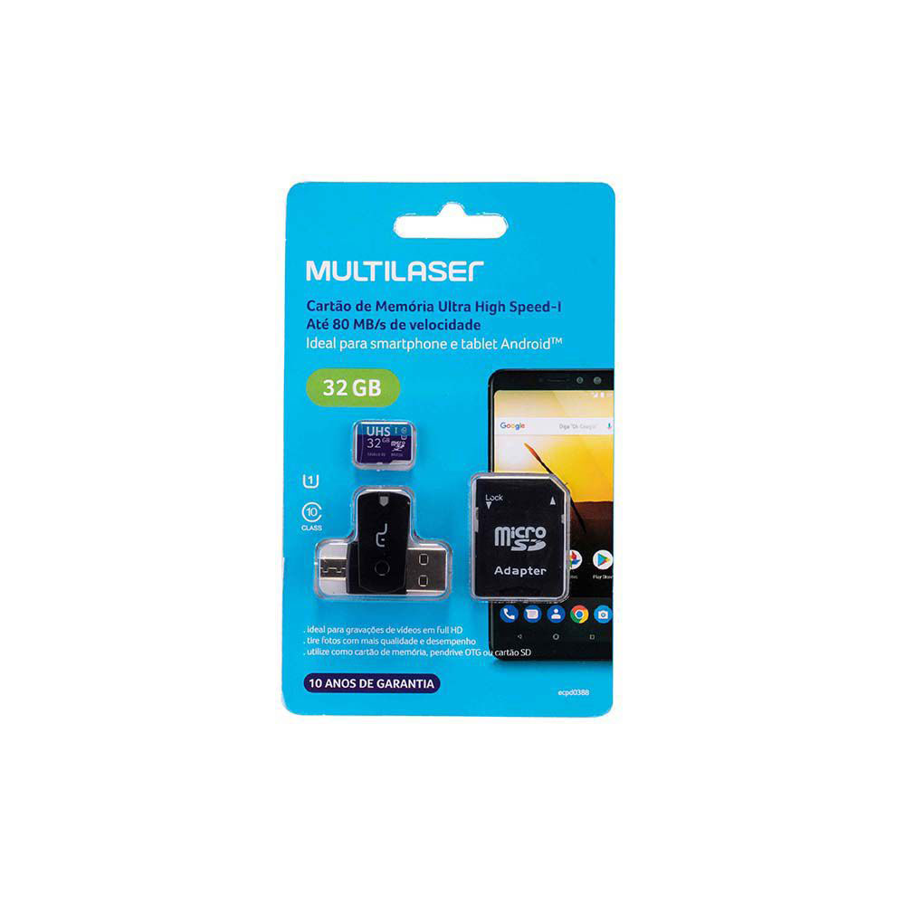Kit 4 em 1 Cartão de Memória Ultra High Speed-I + Adaptador USB Dual Drive + Adaptador SD 32GB Multi