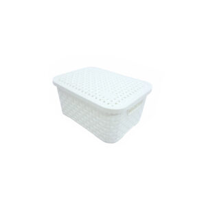 Cesto Organizador com Tampa de Plástico Branco Rattan Nitronplast 2,5L