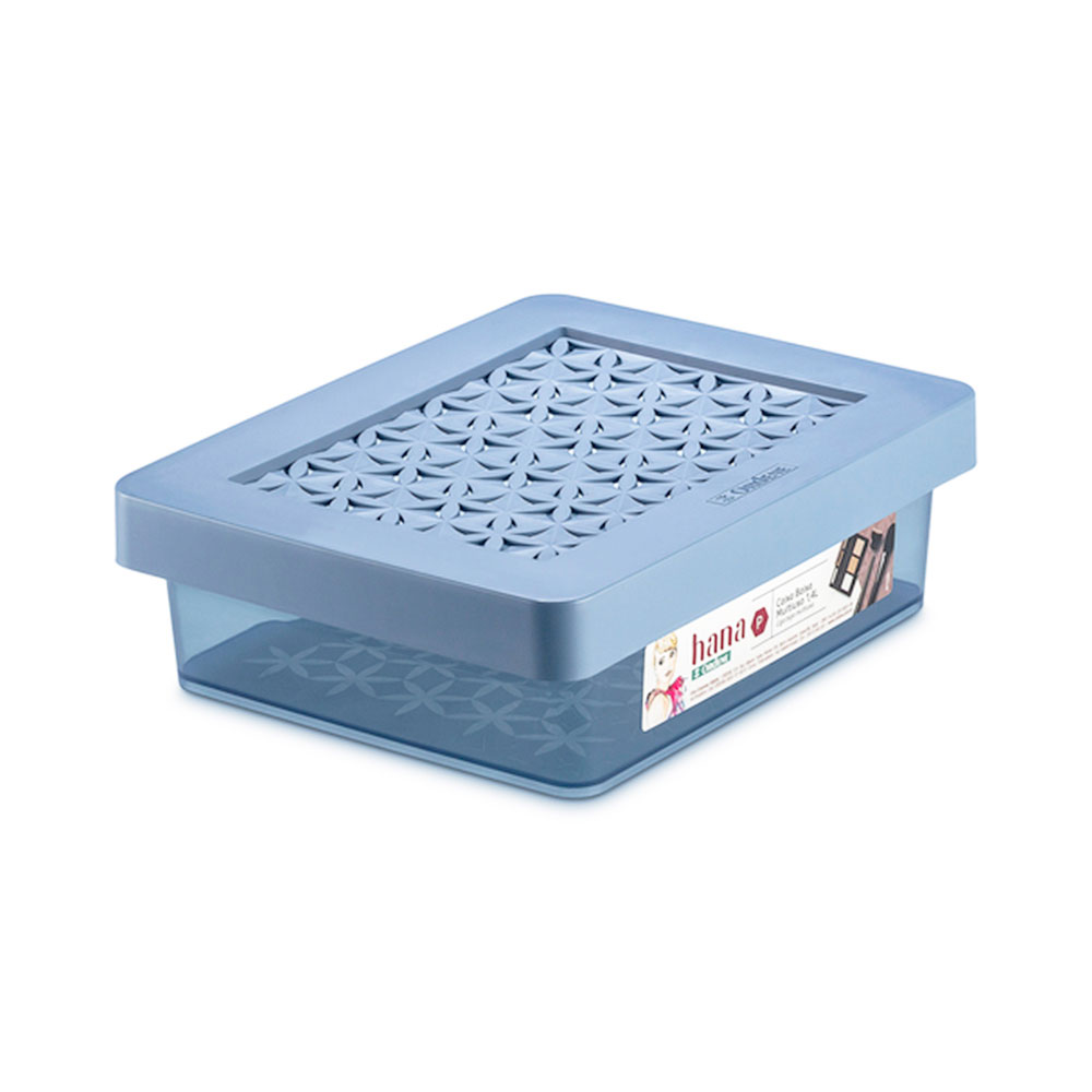 Caixa Organizadora com Tampa de Plástico Azul Hana Ordene 1,4L