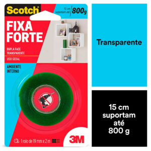 Fita Fixa Forte Dupla Face Transparente Scotch 3M - 19mmx2m