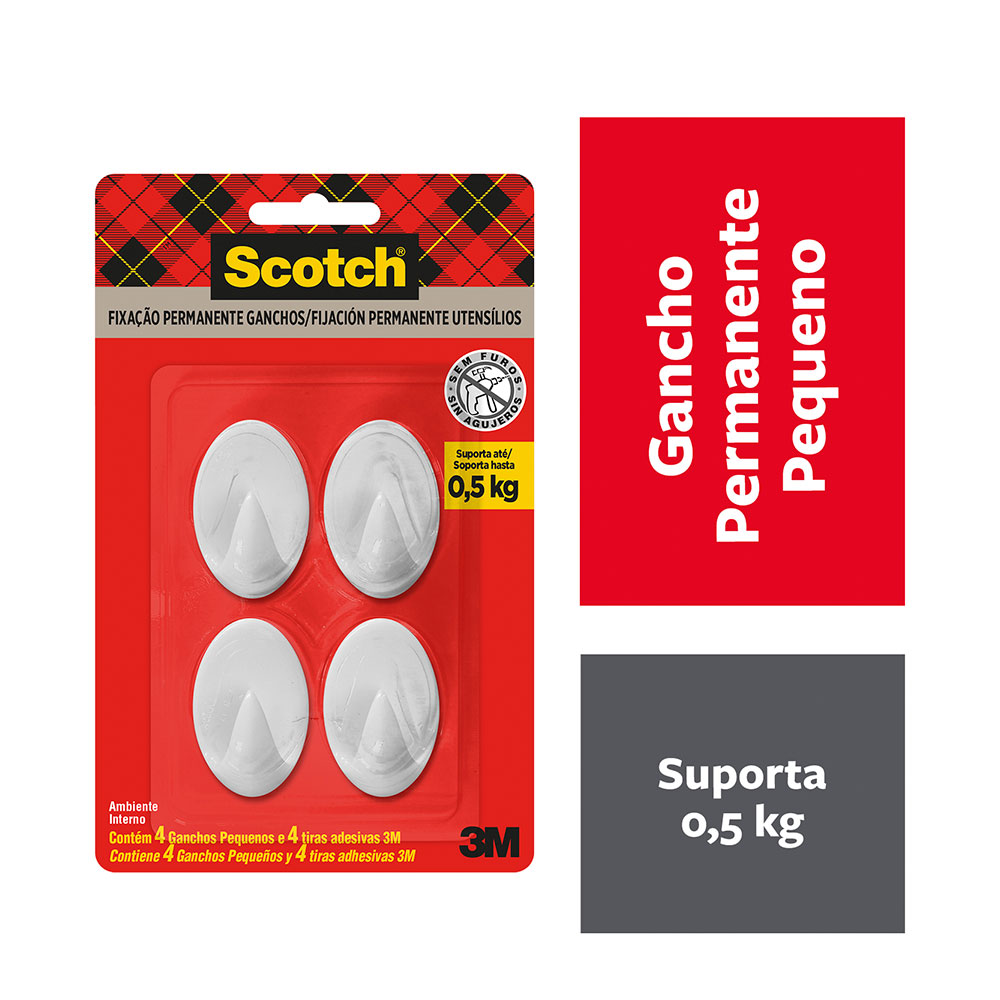 Gancho Adesivo de Plástico Branco Scotch 3M até 1kg - Imagem 3