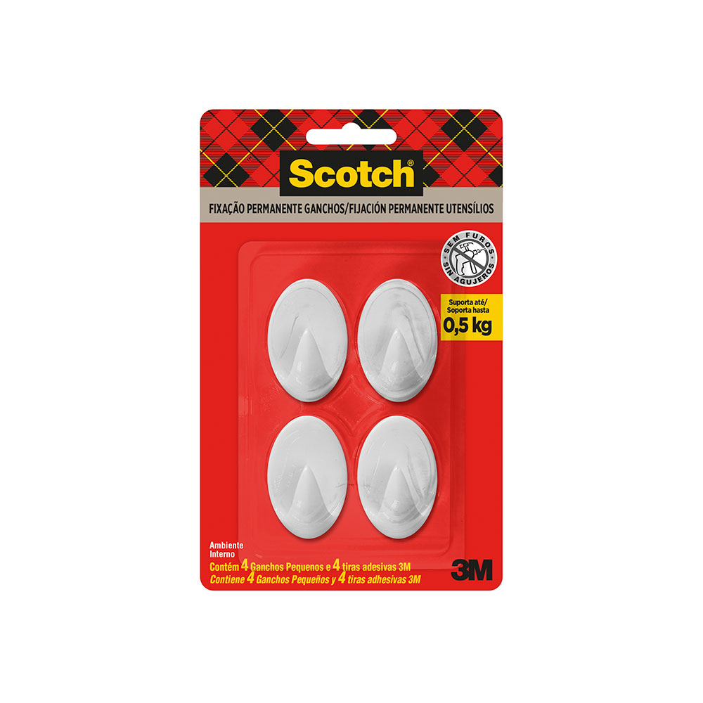 Gancho Adesivo de Plástico Branco Scotch 3M até 1kg - Imagem 4