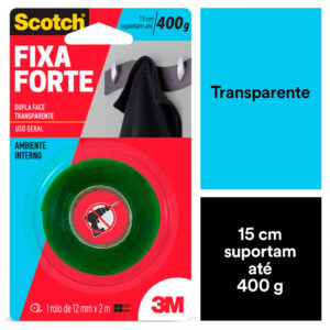 Fita Fixa Forte VHB Dupla Face Transparente 3M - 12mmx2m